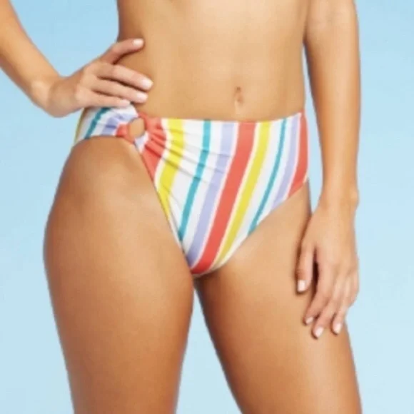 Xhilaration High Waisted Striped Bikini Bottoms - Picture 1 of 5